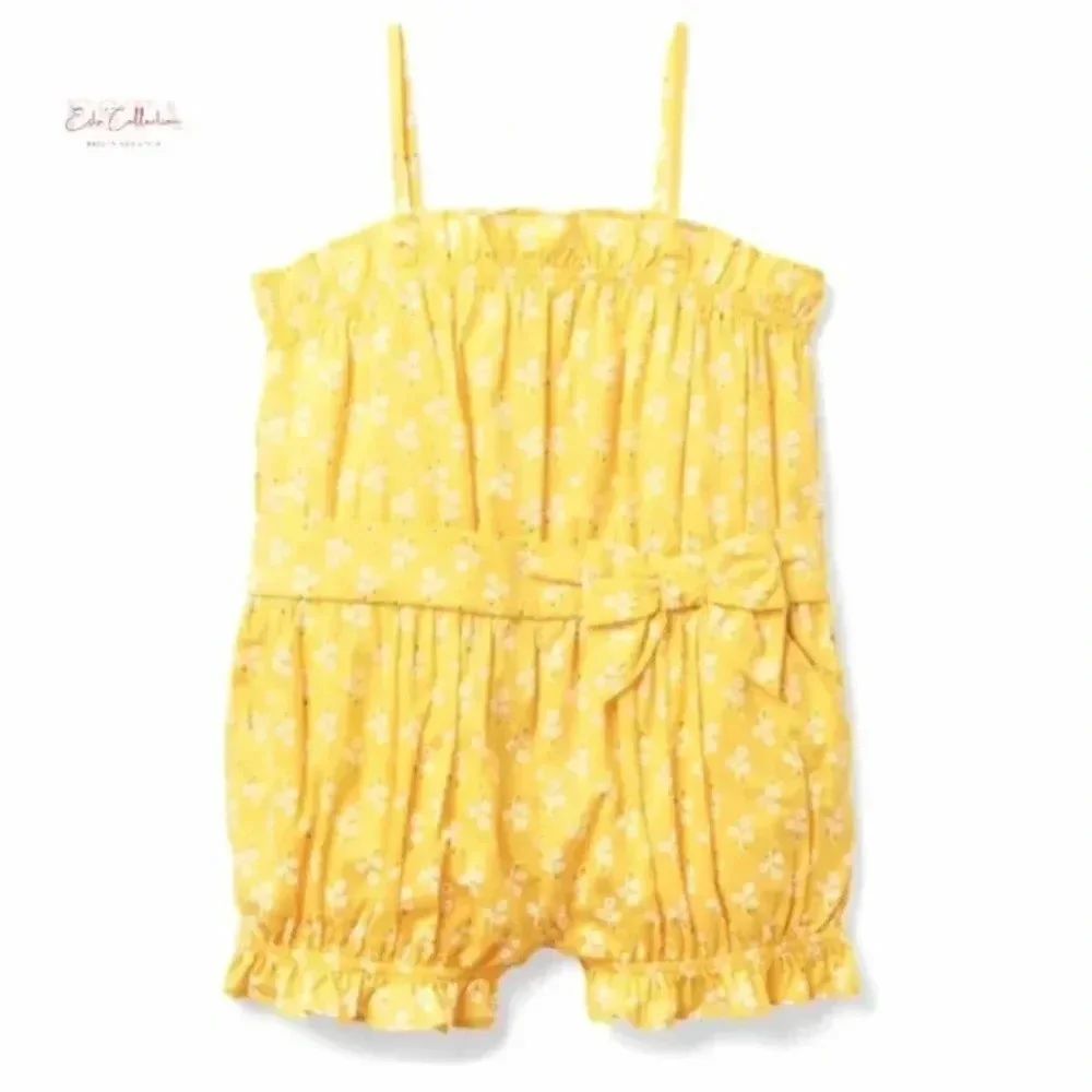 Janie and Jack Yellow Romper with pockets and bow Size 8 NWOT